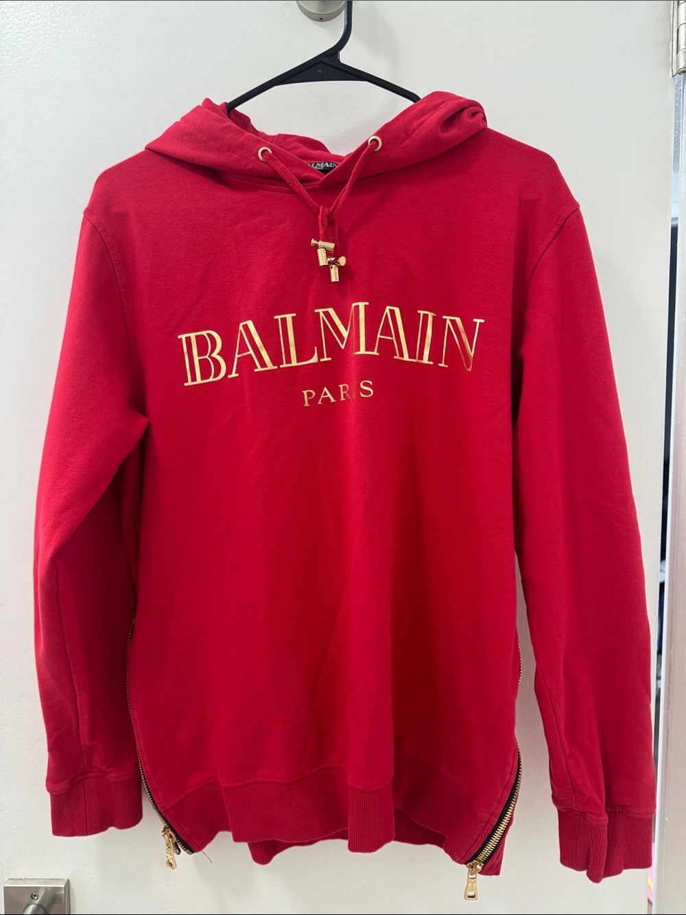 Balmain Red Hoodie with Gold Logo